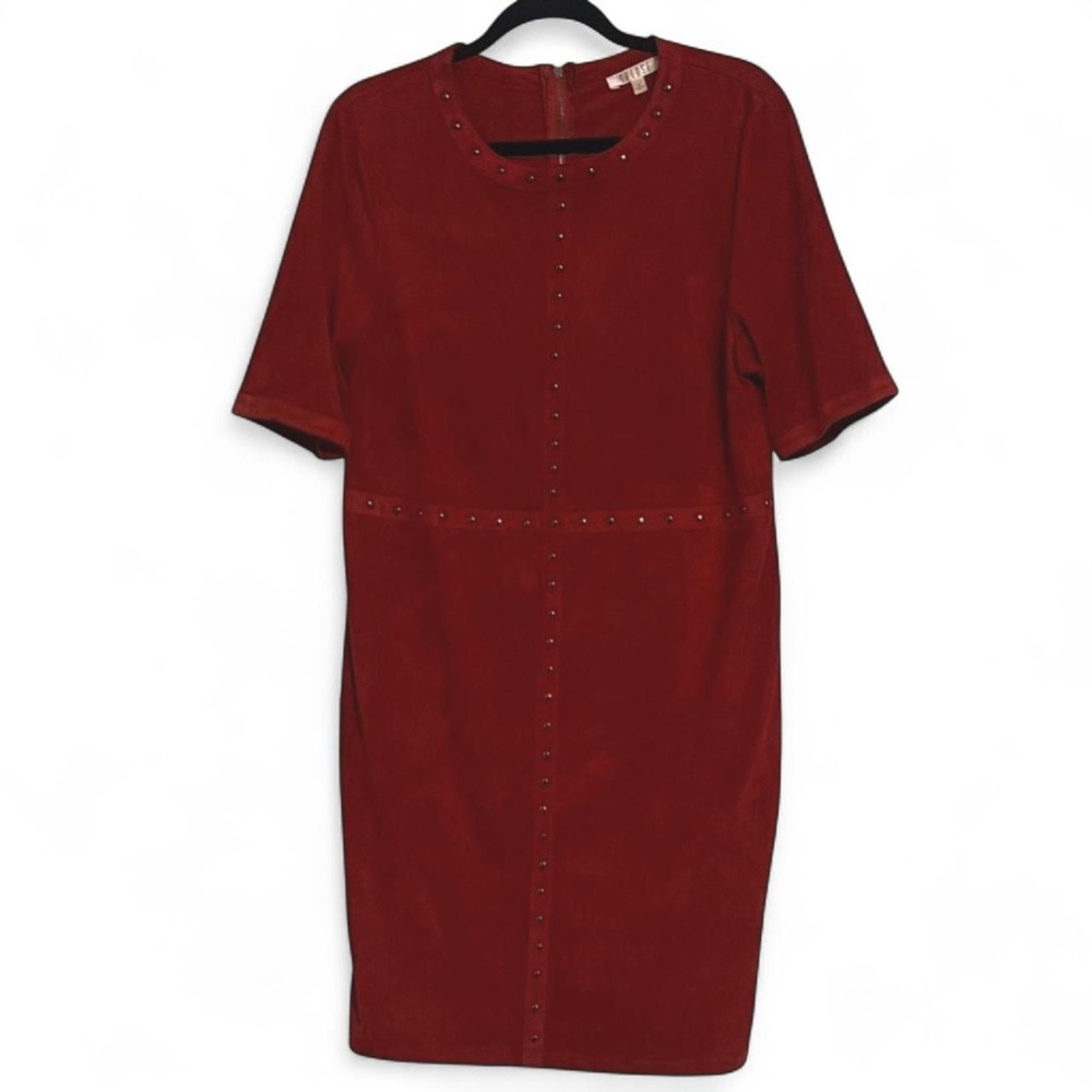 Spense Faux Suede Studded Dress in Rust Orange
